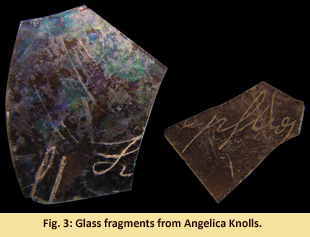 Angelica Knoll etched piece of glass with partial words.