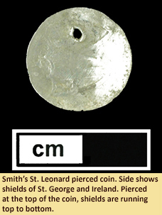 Back side of silver coin after treatment, from the Smith-St. Leonard Site.