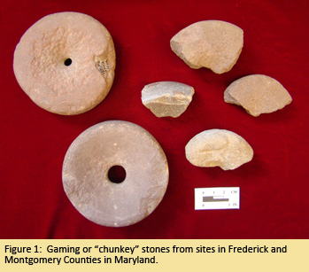 Figure 1. Gaming or "chunkey" stones from sites in Frederick and Montgomery Counties in Maryland.
