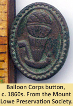 Balloon Corps button, c. 1860s. From the Mount Lowe Preservation Society.