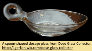 A spoon-shaped dosage glass. 