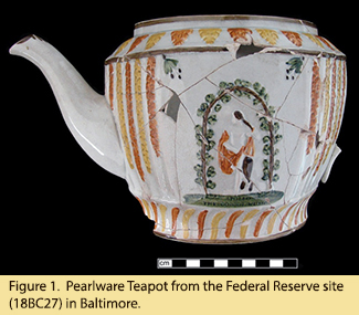 Figure 1. Pearlware Teapot from the Federal Reserve site (18BC27) in Baltimore.