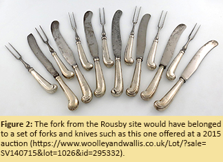Figure 2: The fork from the Rousby site would have belonged to a set of forks and knives such as this one offered at a 2015 auction (https://www.woolleyandwallis.co.uk/Lot/?sale=SV140715&lot=1026&id=295332).