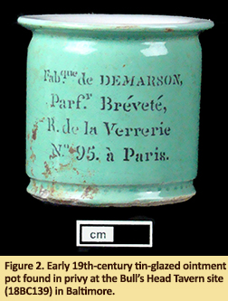 Ointment pot found in privy at Bull's Head Tavern in Baltimore.