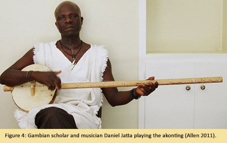 Figure 4: Gambian scholar and musician Daniel Jatta playing the akonting (Allen 2011).