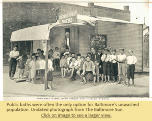 Public baths were often the only option for Baltimore’s unwashed population. Undated photograph from The Baltimore Sun.